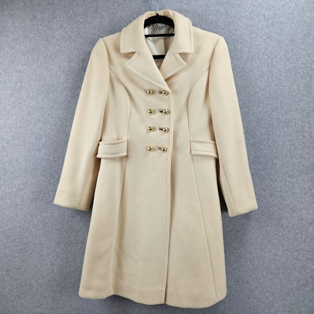 MAAS OF MICHIGAN | Vintage Women Cream Wool Double Breasted Pleated Back Coat